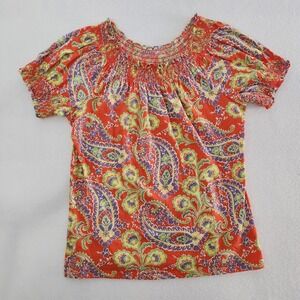 LAUREN RALPH LAUREN Shirt L Floral Paisley Spring Summer Scrunch Sleeve
